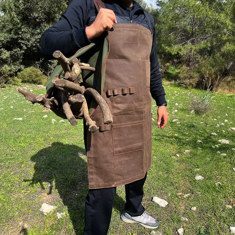 Kahverengi Mumlu Kanvas Marangoz Önlüğü 