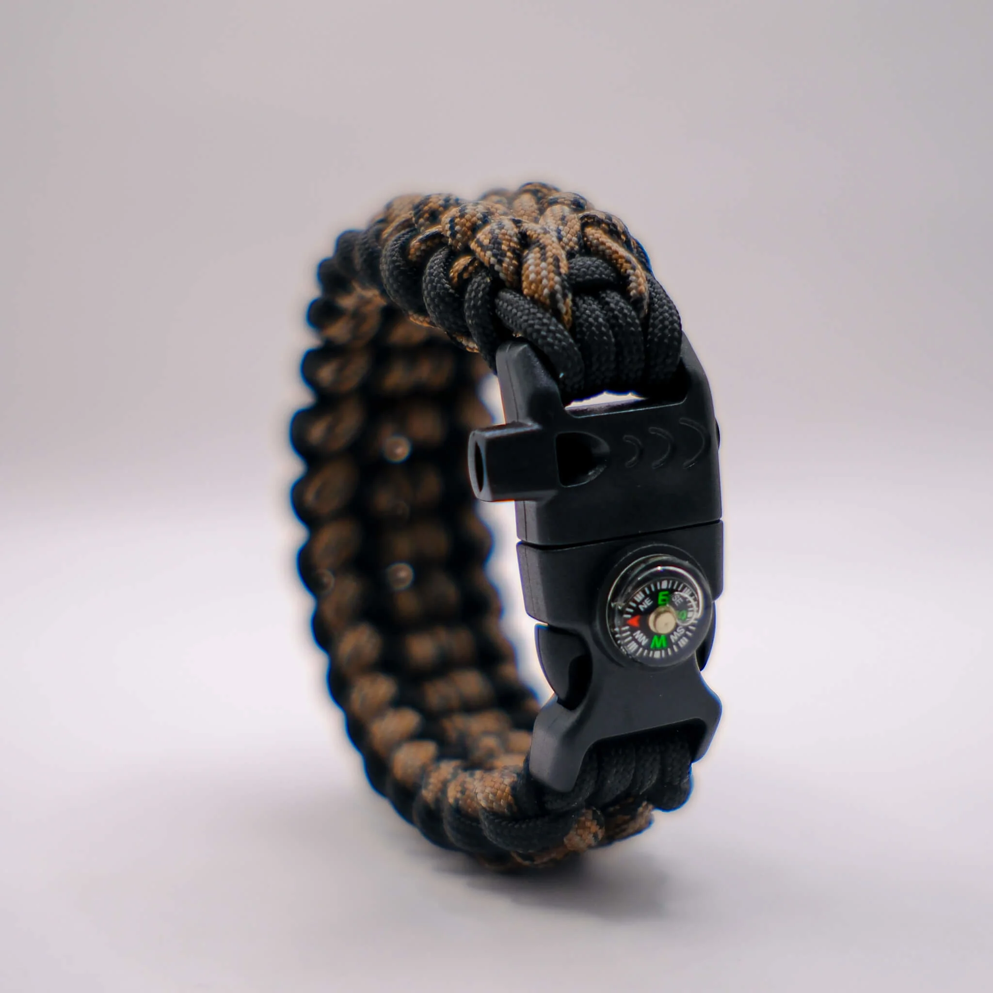 Paracord Bileklik Pusulalı Düdüklü Ateş Başlatıcılı Kahverengi Kamuflaj 