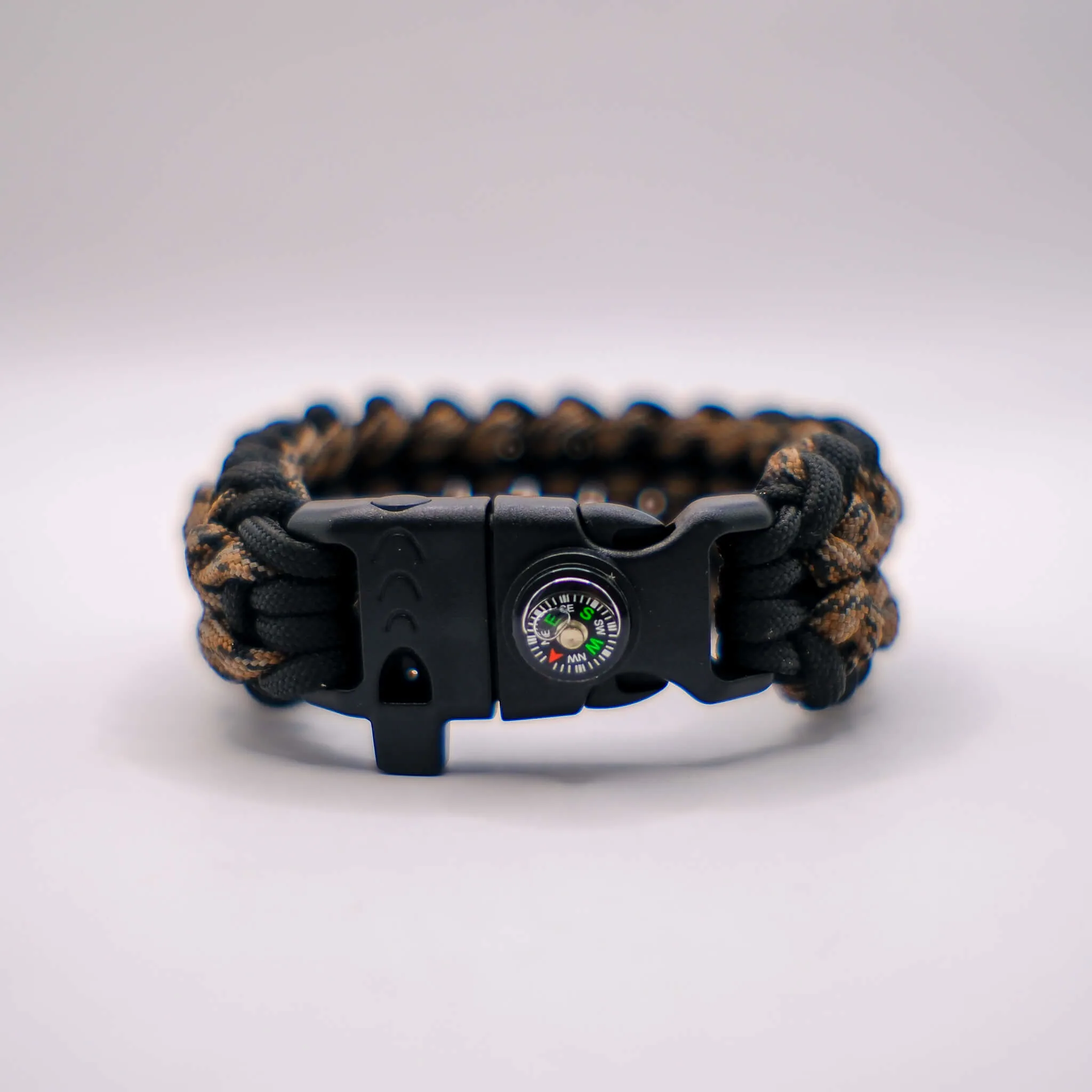 Paracord Bileklik Pusulalı Düdüklü Ateş Başlatıcılı Kahverengi Kamuflaj 