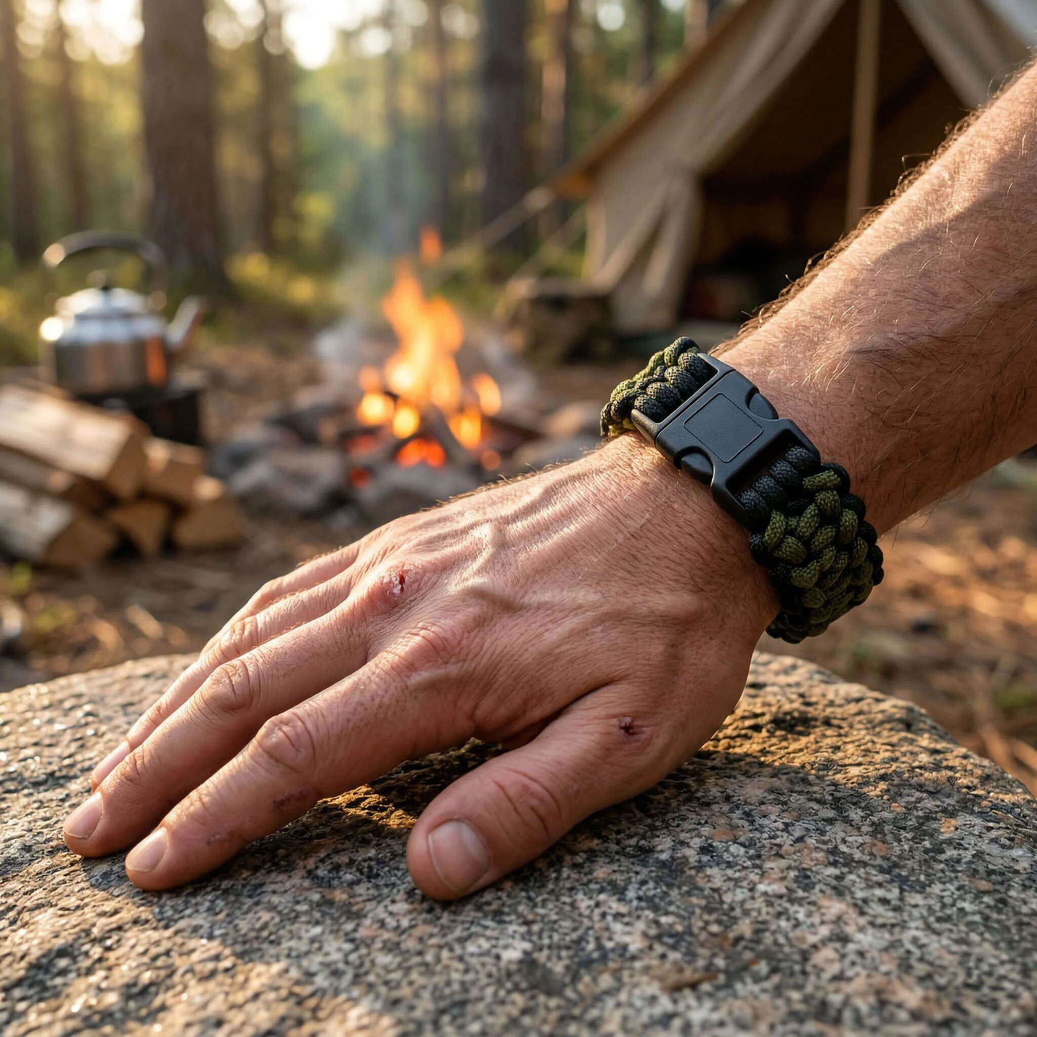 Paracord Survival Bileklik Siyah Haki Yeşil Outdoor Kamp Bilekliği 
