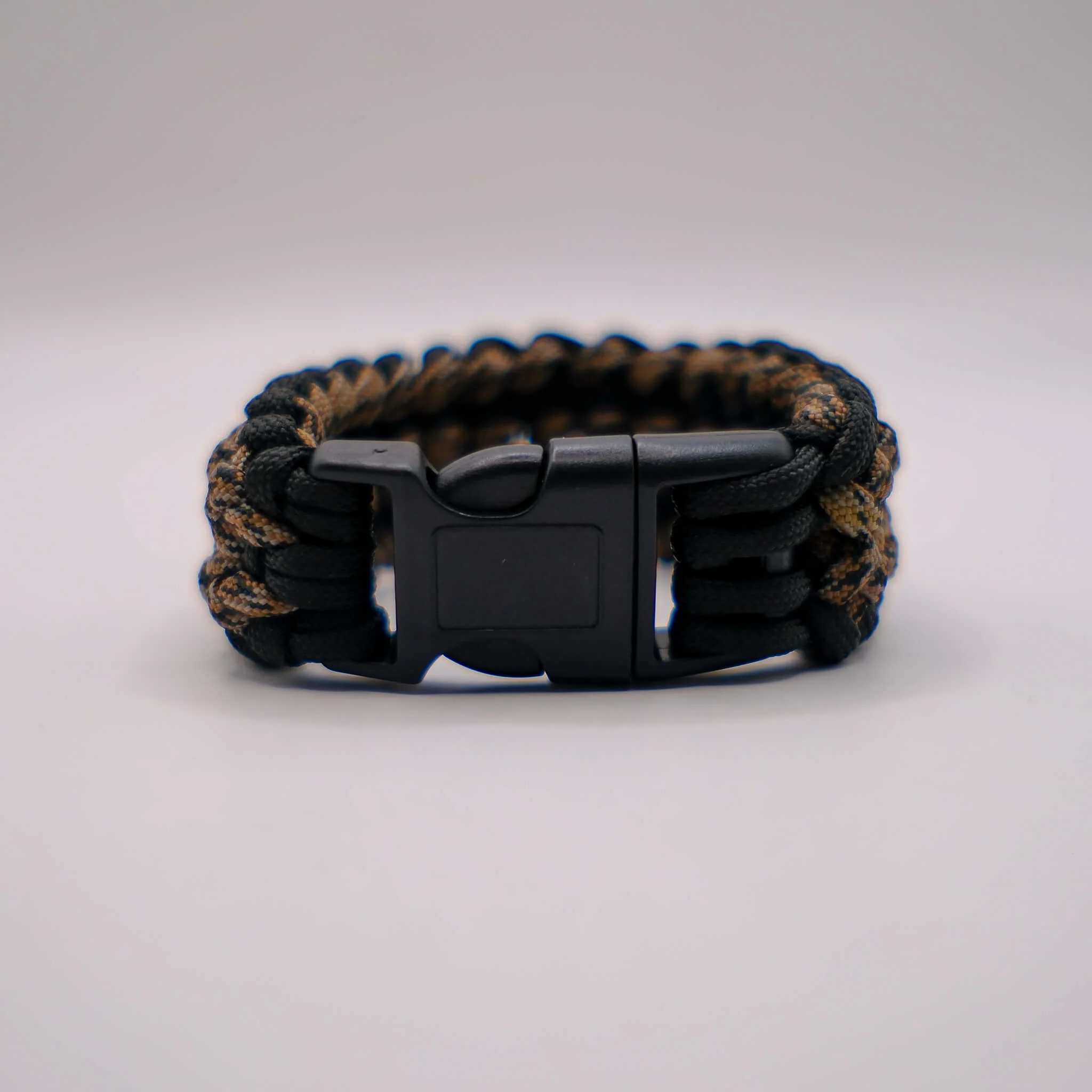 Geniş Örgü Paracord Survival Siyah Kahverengi Kamuflaj Bileklik 
