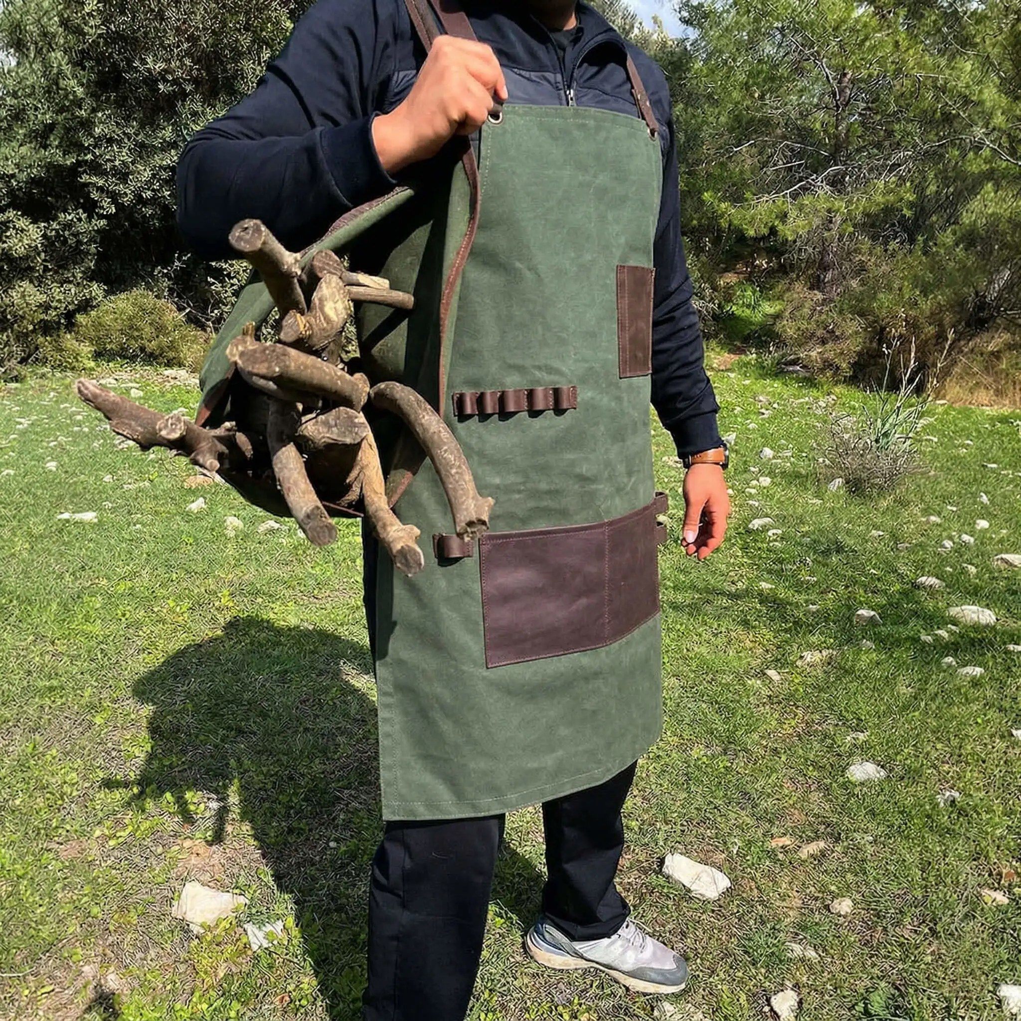 Yeşil Mumlu Kanvas Marangoz Önlüğü 