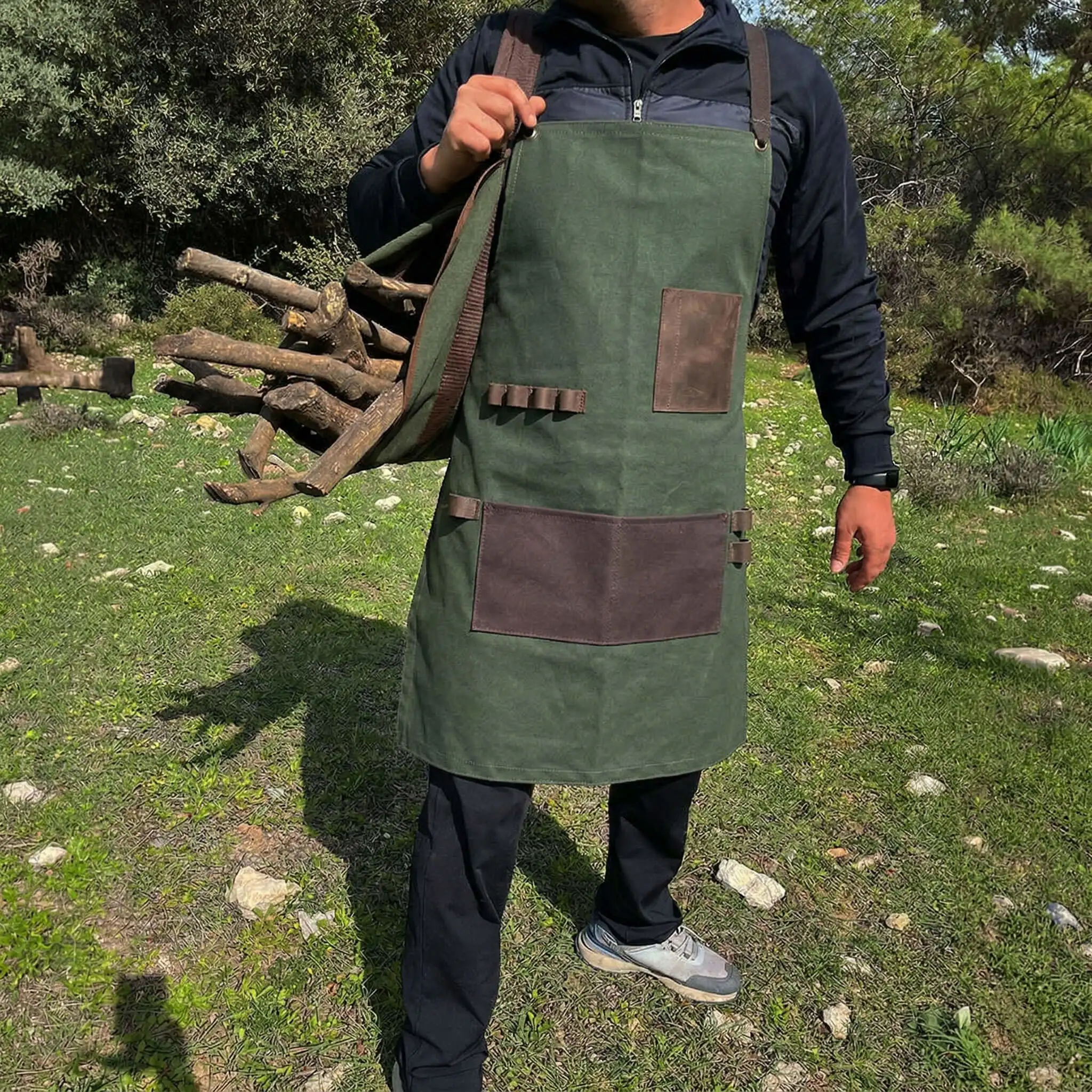 Yeşil Mumlu Kanvas Marangoz Önlüğü 