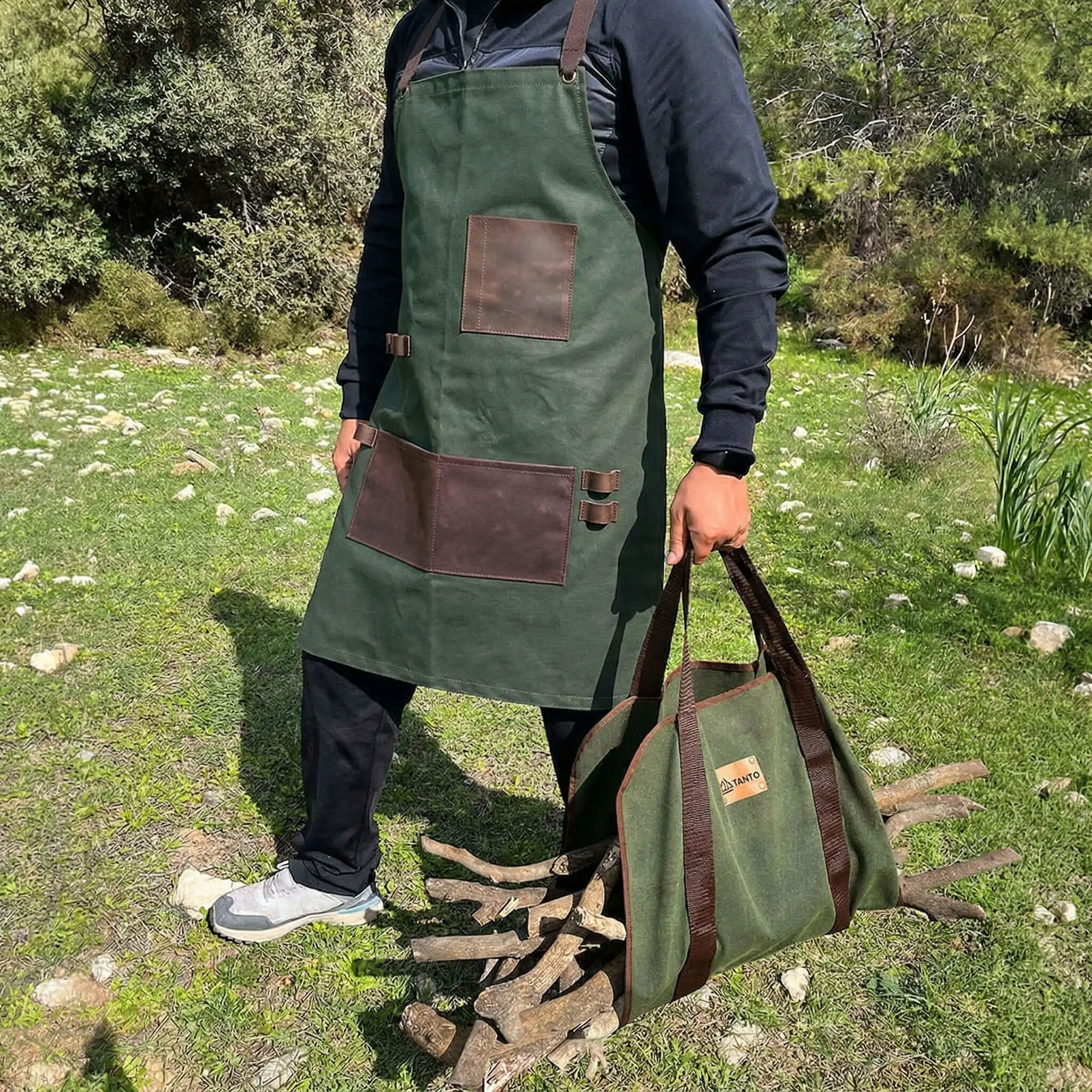 Yeşil Mumlu Kanvas Marangoz Önlüğü 