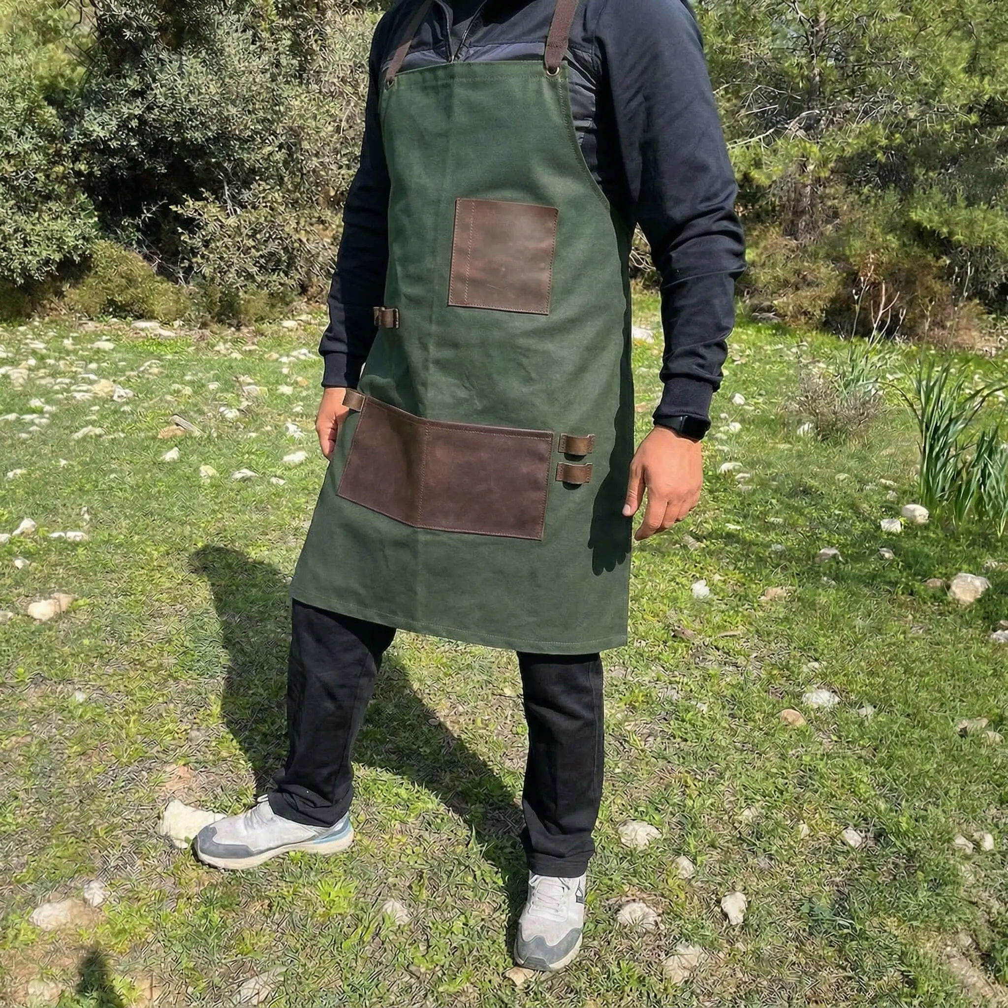 Yeşil Mumlu Kanvas Marangoz Önlüğü 